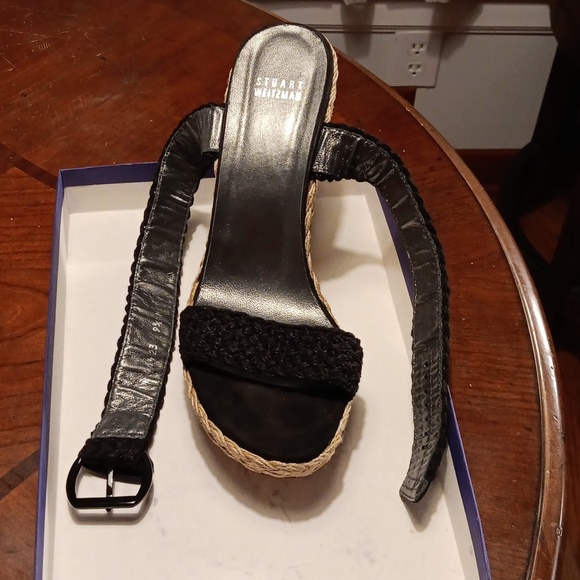 Stuart Weitzman Alex Nero Crochet Black  Woven Wedges Sandals 9.5 M - Picture 12 of 16